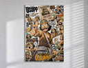 Usopp sniper character collage poster in a slim frame on a bright wall with soft window light