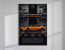 Orange Mercedes-AMG GT Black Series poster framed in white on a clean gallery wall