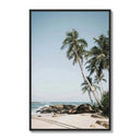 Palm trees on tropical beach poster framed on a white gallery wall