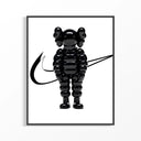Framed Inflated black KAWS Companion figure print displayed as a statement piece