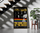 Pink Floyd Dark Side of the Moon Earls Court 1973 framed print on a staircase entryway wall beside a plant
