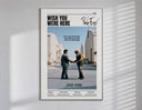 Pink Floyd Wish You Were Here Burning Handshake poster framed in white on a clean gallery wall