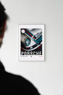 Porsche 911 1979 Martini Racing pop art wall art framed in white displayed on white wall