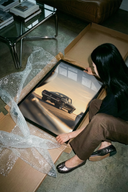 The Classic black Ford Mustang fastback poster shown across its range of print sizes