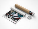 Rolled Porsche 911 Martini Racing 1979 retro poster with cardboard shipping tube packaging
