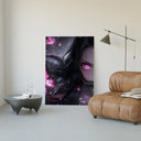 Anime girl with pink eyes poster framed in a luxury living-room setting