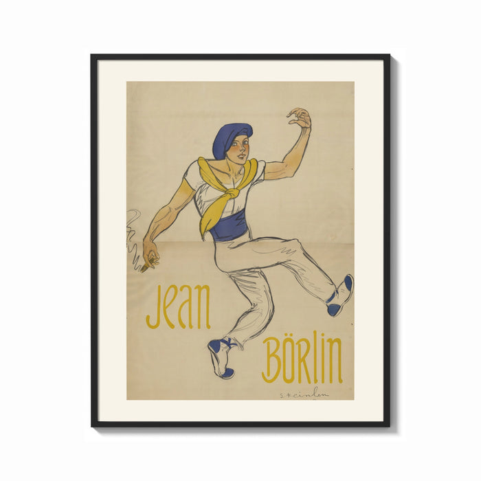 Framed Dancer in blue cap leaping print shown as a bold statement piece on a clean gallery wall
