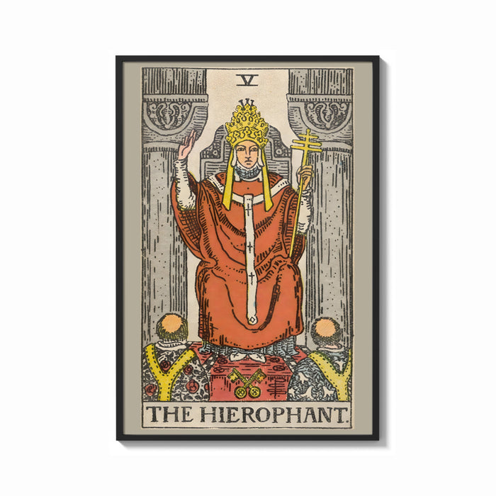 Framed The Hierophant print shown as a bold statement piece on a clean gallery wall