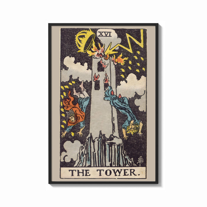 Framed The Tower print shown as a bold statement piece on a clean gallery wall