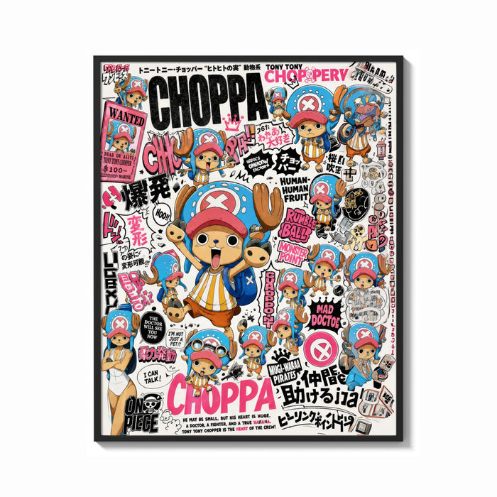 Framed Tony Tony Chopper anime character print shown as a bold statement piece on a clean gallery wall