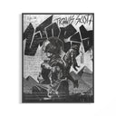 Travis Scott Utopia poster in a white frame showing dystopian black and white artwork with full track listing