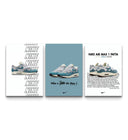 Trio poster set of the Nike Air Max 1 Patta with bold branding, aqua collaboration print and release info