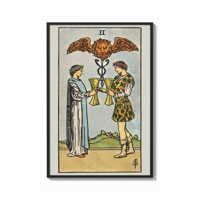 Framed Two of Cups print shown as a bold statement piece on a clean gallery wall