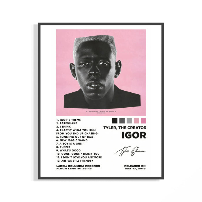 Framed Tyler the Creator IGOR print shown as a statement piece on a gallery wall