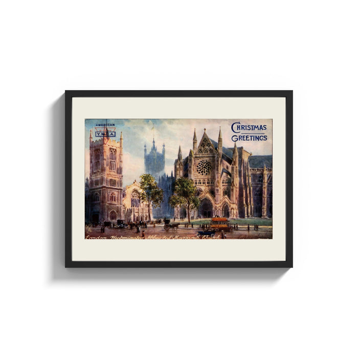 Framed Westminster Abbey and St Margaret's Church print shown as a wide statement piece on a clean white wall
