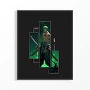 Unrolling Zoro Three Sword Style Warrior art print showing vertical panels on concrete surface