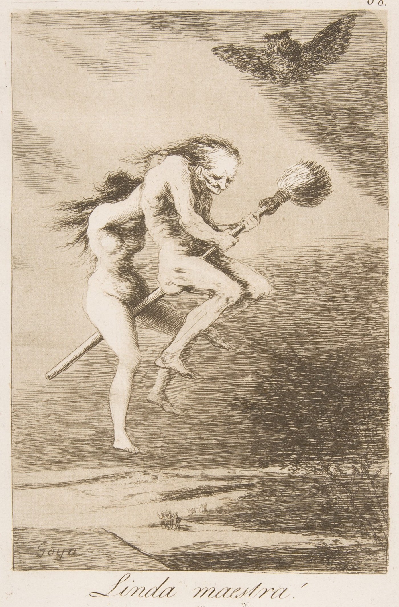 Goya witches on a broomstick — Pretty Teacher, Los Caprichos plate 68, whimsigoth wall art
