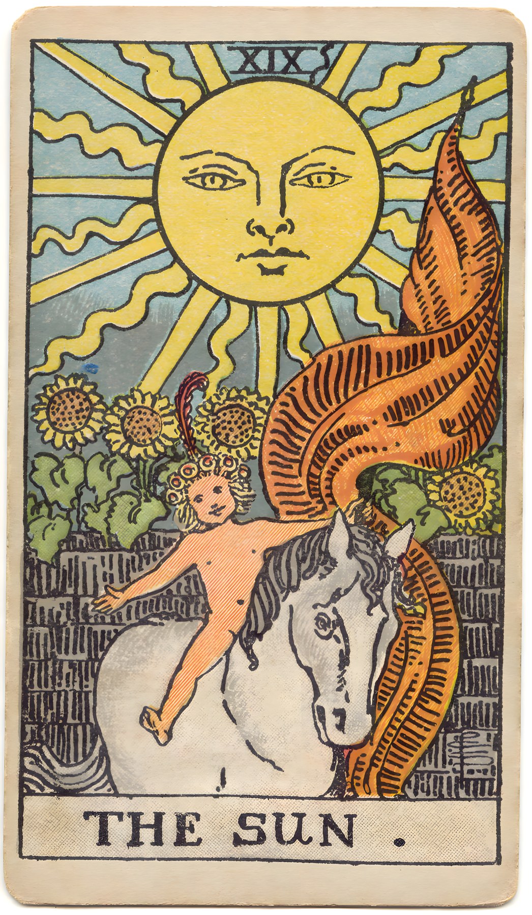 The Sun card from the 1909 tarot deck — vintage tarot art print
