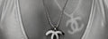 Chanel CC pendant in monochrome — fashion poster detail