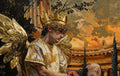 Crowned winged figure in gold, classical arena backdrop — hypebeast art detail