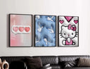 Close-up of playful bunny patterns in bright blue tones, ideal for modern wall art collection.