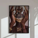 Bold abstract art representation of a black woman's face and jewelry, emphasizing cultural beauty.