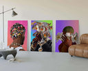 Abstract Flower Black Men Wall Art Set of 3 featuring vibrant designs celebrating cultural beauty.