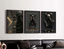 Abstract Gold Hypebeast Poster Set of 3 featuring urban designs with luxurious gold accents.