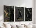 Scene featuring all three posters from the set displayed prominently, emphasizing their cohesive design.