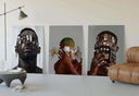 Artistic representation of strength with a man adorned in vibrant accessories, part of the wall decor set.