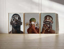 African American Men Wall Decor Set of 3 featuring vibrant Afrocentric digital wall art in gold frames, modern living room style by Haus of Prints