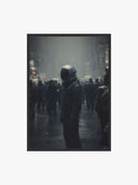 Astronaut Dystopian City Art Print in a modern room, highlighting its captivating design and dark aesthetic.