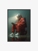 Astronaut Wall Art Print by Haus of Prints, featuring a thoughtful astronaut in an orange suit against a cosmic backdrop.