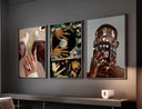 Black Art Fashion Poster Set of 3 featuring vibrant cultural designs for wall decor.