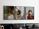 Emotional figure holding flowers from the Black Girl Printable Art Set, symbolizing serenity and beauty.