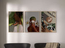 Black Girl Printable Art Set of 6 featuring vibrant Afrocentric digital wall art above chairs in a modern living room — Haus of Prints.