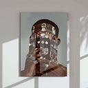 Close-up view of Black Man Culture art, capturing the vibrant colors and strong visual elements of the piece.