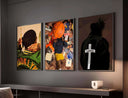 Artistic depiction of a figure with a chain, part of the Black Masculine Wall Art Set of 3, blending portraits and abstract.