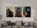 Black Melanin Art Set of 3 showcasing a close-up of a figure holding a vibrant potted plant.