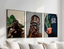 Black Melanin Art Set of 3 depicting a close-up of a hand holding a pot, symbolizing growth and care.
