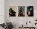 Black Melanin Art Set of 3 with a contemplative figure against leafy background, emphasizing heritage and pride.