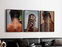 Black Men Cave Poster Set of 6 highlighting a rear view of a person, showcasing cultural elements through hair and accessories.