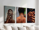 Black Men Cave Poster Set of 6 emphasizing hands adorned with rings against a dark backdrop.