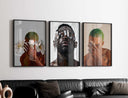 Art piece from Black Men Printable Wall Art Set showcasing deep emotions and individuality through a striking portrait.