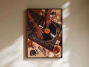 Black Woman Art Poster Set of 3 featuring Afrocentric digital wall art of hands on a vinyl turntable in warm tones, framed decor — Haus of Prints