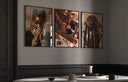 Black Woman Art Poster Set of 3 with Afrocentric digital wall art, framed in a modern living room by Haus of Prints.