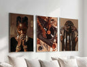 Black Woman Art Poster Set of 3 featuring Afrocentric digital wall art prints in a modern living room, printable art by Haus of Prints.