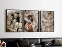 Black Woman Art Set of 3 digital prints featuring Afrocentric modern wall art in living room, framed artwork by Haus of Prints.