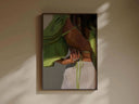 Back view of a woman in a green outfit with nuanced details, part of the Black Woman Wall Art Prints.