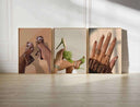 Black Woman Wall Art Prints Set of 6 featuring Afrocentric digital art prints with stylish hands and feet in modern room decor — Haus of Prints.